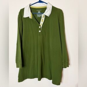 Laura Scott Olive Green Polo with Cream Accents